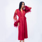 Bata Encaje Plumas Rojas