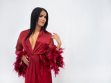 Bata Encaje Plumas Rojas